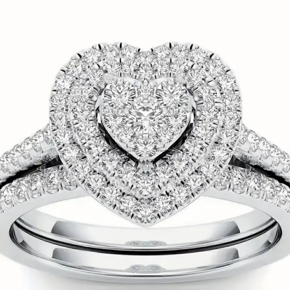 Zircon 2 pc heart shaped ring set size 6